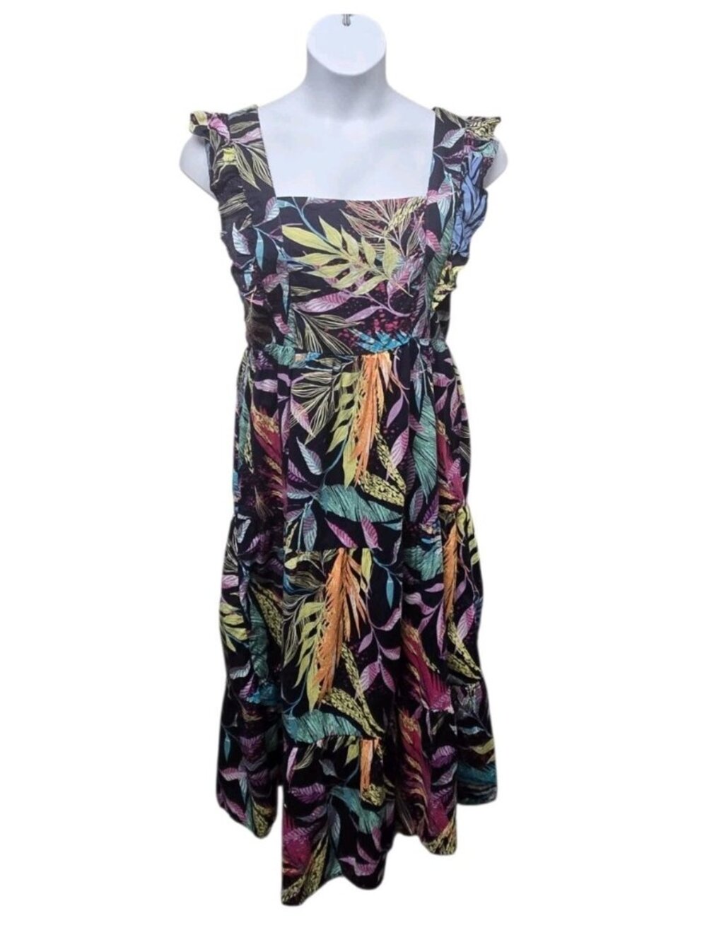 Beach Lunch Lounge Size Large Tropical Print Tiered Sundress  Resort Vacation